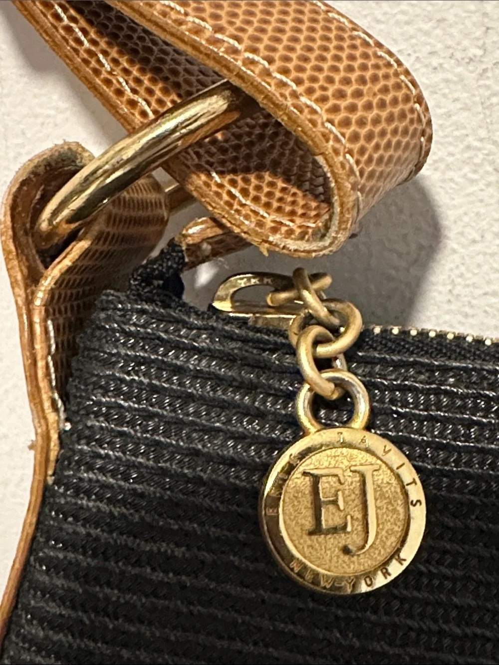 Erick Javits Black Shoulder Bag with adjustable Tan Strap